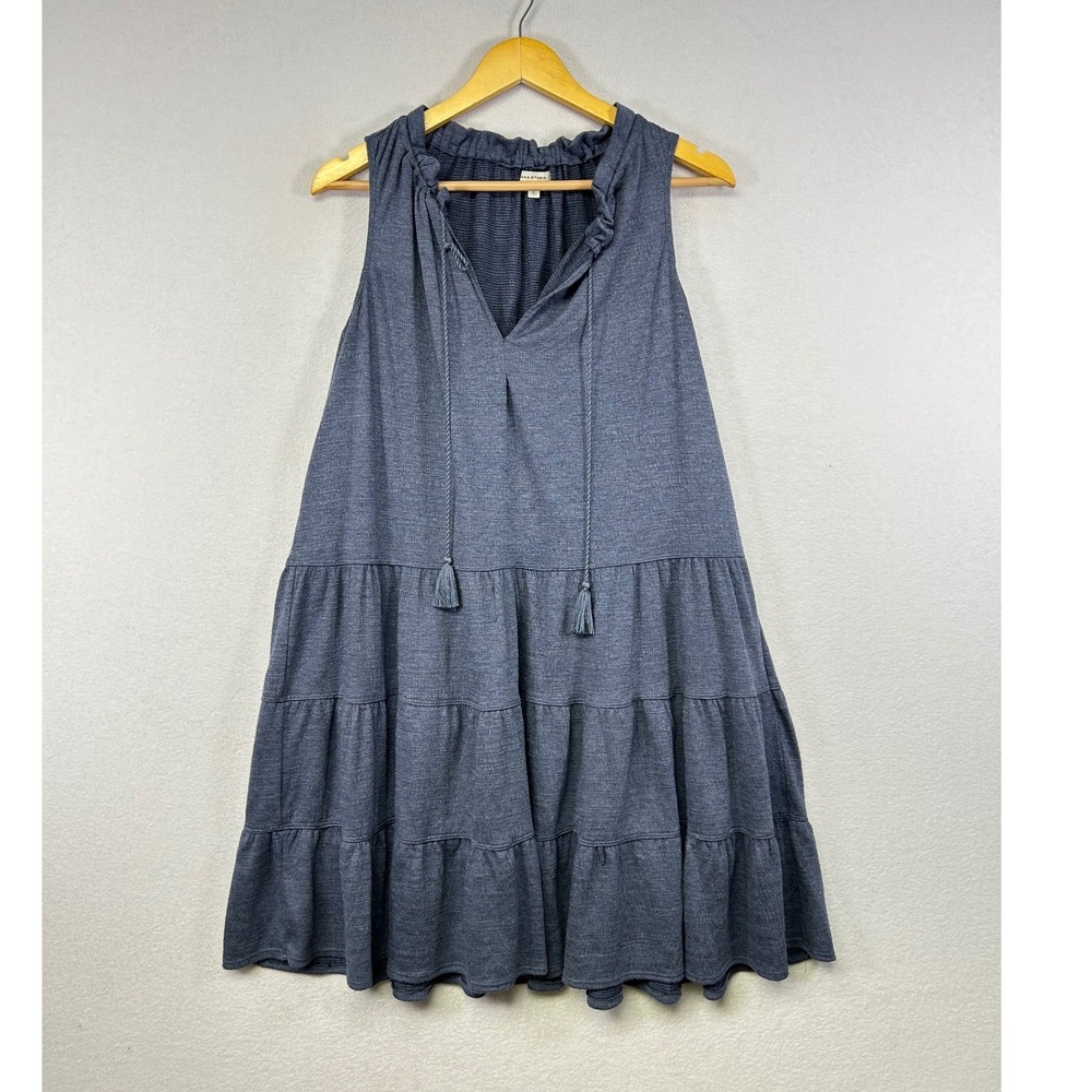 Max Studio Sleeveless Tiered Tassel Tie Neck‎ Dress Blue Size M